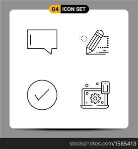 4 User Interface Line Pack of modern Signs and Symbols of bubble, arrows, pencil, tablet, okay Editable Vector Design Elements