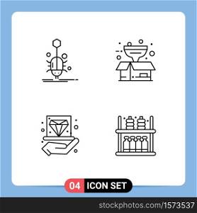 4 User Interface Line Pack of modern Signs and Symbols of bug, business, virus, package, hand Editable Vector Design Elements