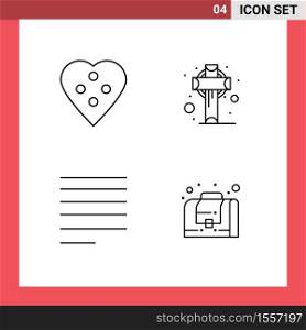 4 User Interface Line Pack of modern Signs and Symbols of button, align, heart button, ireland, text Editable Vector Design Elements
