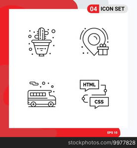 4 User Interface Line Pack of modern Signs and Symbols of cactus, transportation, plant, location, develop Editable Vector Design Elements