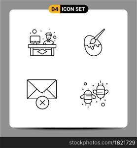 4 User Interface Line Pack of modern Signs and Symbols of chat, mail, working, egg, agriculture Editable Vector Design Elements