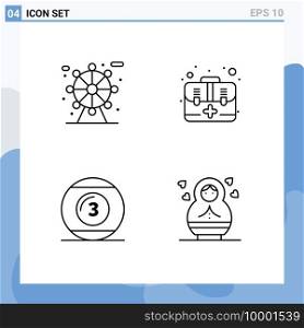 4 User Interface Line Pack of modern Signs and Symbols of city, game, aid, kit, snooker Editable Vector Design Elements