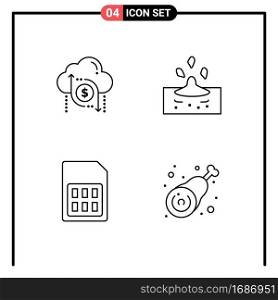4 User Interface Line Pack of modern Signs and Symbols of cloud, card, arrow, rain, phone Editable Vector Design Elements