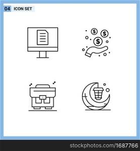 4 User Interface Line Pack of modern Signs and Symbols of computer, money, dollar, protection, light Editable Vector Design Elements