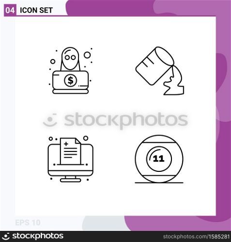 4 User Interface Line Pack of modern Signs and Symbols of detective, medical, robbery, humid, ball Editable Vector Design Elements