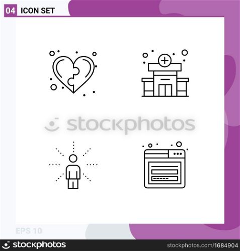 4 User Interface Line Pack of modern Signs and Symbols of development, feel, heart, hospital, perception Editable Vector Design Elements