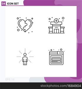 4 User Interface Line Pack of modern Signs and Symbols of development, feel, heart, hospital, perception Editable Vector Design Elements