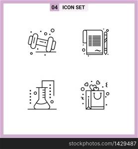 4 User Interface Line Pack of modern Signs and Symbols of diet, chemistry, gym, sign, science of matter Editable Vector Design Elements