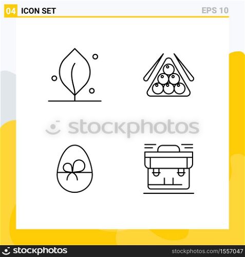 4 User Interface Line Pack of modern Signs and Symbols of ecology, gift, ball, pool, nature Editable Vector Design Elements