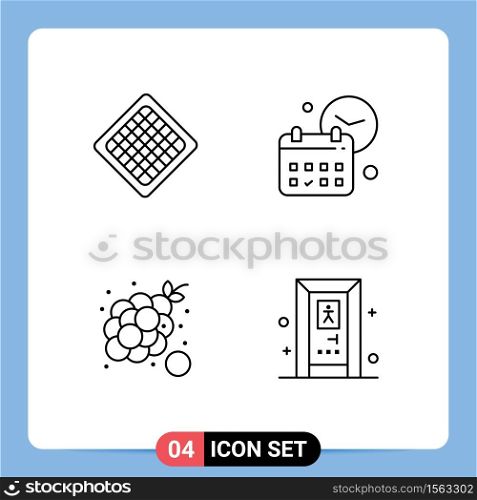 4 User Interface Line Pack of modern Signs and Symbols of fast, bunch of grapes, waffle, day, fruit Editable Vector Design Elements