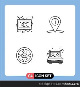 4 User Interface Line Pack of modern Signs and Symbols of frame, finance, wedding, place, mail Editable Vector Design Elements