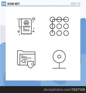 4 User Interface Line Pack of modern Signs and Symbols of institution, surveillance, lock, gdpr, cctv Editable Vector Design Elements