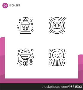 4 User Interface Line Pack of modern Signs and Symbols of liquid, money, lotus, conversion, cookie Editable Vector Design Elements