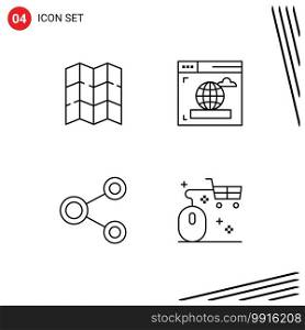 4 User Interface Line Pack of modern Signs and Symbols of map, sharing, browser, connect, basket Editable Vector Design Elements