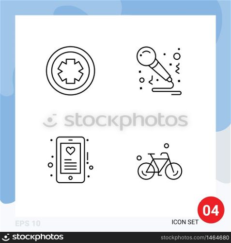4 User Interface Line Pack of modern Signs and Symbols of medical, heart, test, party, mobile Editable Vector Design Elements