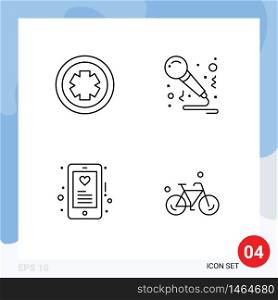 4 User Interface Line Pack of modern Signs and Symbols of medical, heart, test, party, mobile Editable Vector Design Elements