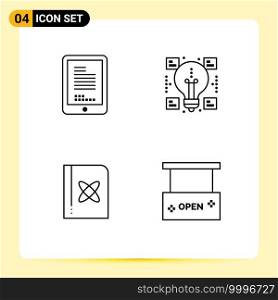 4 User Interface Line Pack of modern Signs and Symbols of mobile, formula, cell, share, science Editable Vector Design Elements