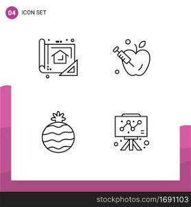 4 User Interface Line Pack of modern Signs and Symbols of plan, pineapple, planning, gravity, business Editable Vector Design Elements
