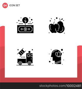 4 User Interface Solid Glyph Pack of modern Signs and Symbols of asset, truck, return, food, transparent Editable Vector Design Elements