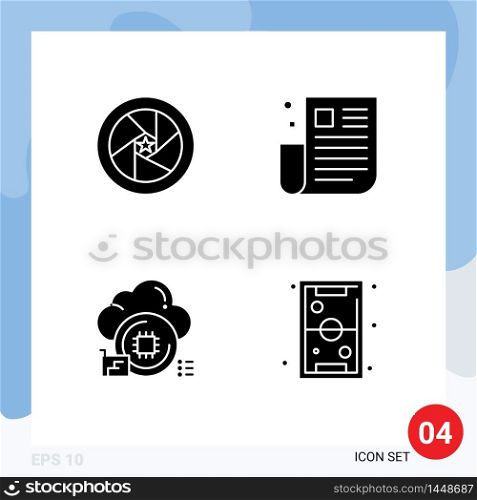 4 User Interface Solid Glyph Pack of modern Signs and Symbols of celebrity, ui, superhero, news, processor Editable Vector Design Elements