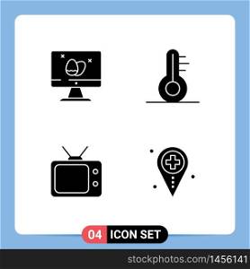 4 User Interface Solid Glyph Pack of modern Signs and Symbols of monitor, watch, easter, weather, hospital Editable Vector Design Elements