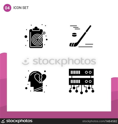 4 User Interface Solid Glyph Pack of modern Signs and Symbols of aim, ice hockey, objective, ice, feeling Editable Vector Design Elements