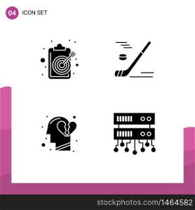 4 User Interface Solid Glyph Pack of modern Signs and Symbols of aim, ice hockey, objective, ice, feeling Editable Vector Design Elements