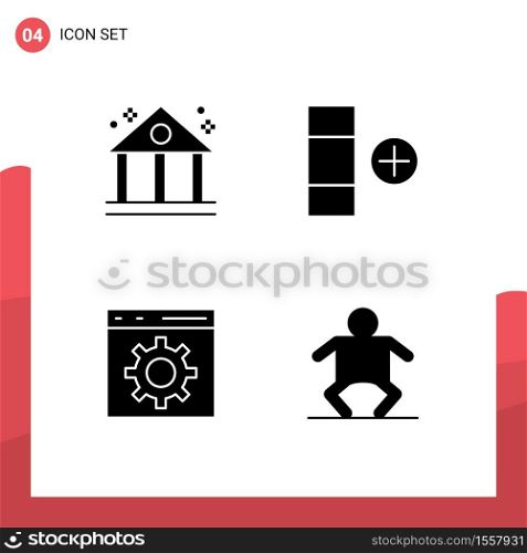4 User Interface Solid Glyph Pack of modern Signs and Symbols of bank, programming, cell, coding, human Editable Vector Design Elements