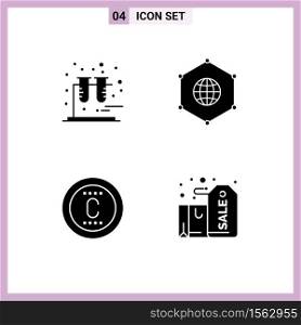 4 User Interface Solid Glyph Pack of modern Signs and Symbols of chemistry, protection, network, connection, trademark Editable Vector Design Elements