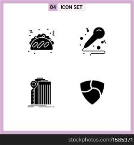 4 User Interface Solid Glyph Pack of modern Signs and Symbols of taco, building, mic, hobby, government Editable Vector Design Elements