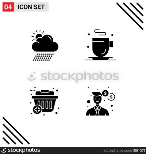 4 User Interface Solid Glyph Pack of modern Signs and Symbols of cloud, shopping, sun, food, business Editable Vector Design Elements