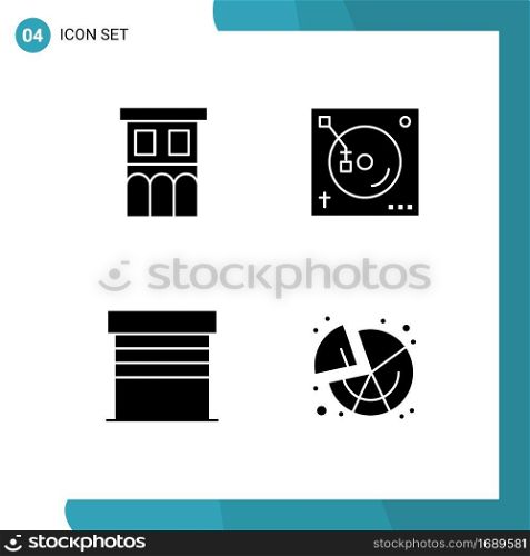 4 User Interface Solid Glyph Pack of modern Signs and Symbols of architecture, building, property, music, garage Editable Vector Design Elements