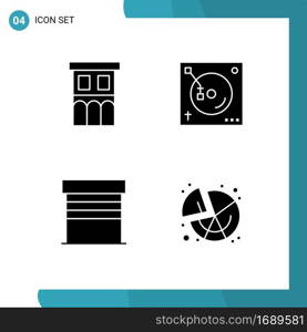 4 User Interface Solid Glyph Pack of modern Signs and Symbols of architecture, building, property, music, garage Editable Vector Design Elements