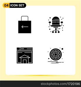 4 User Interface Solid Glyph Pack of modern Signs and Symbols of arrow, web, security, seat, page Editable Vector Design Elements