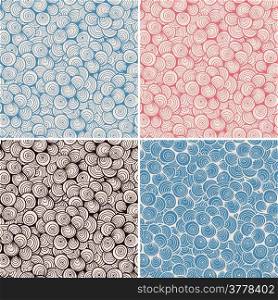 4 Vector Seamless Doodle Abstract Patterns, fully editable eps 10 file with clipping mask and seamless pattern in swatch menu