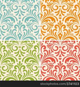 4 vector seamless floral vintage patterns on beige background, seamless patterns in swatch menu