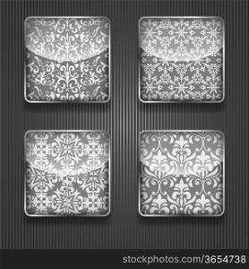 4 vector shiny icons with floral pattern, transparency effects, fully editable eps 10 file