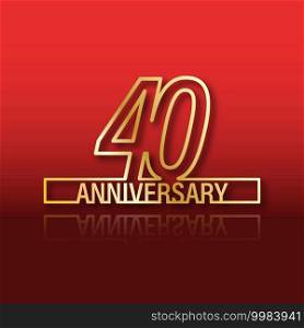 40 anniversary. Stylized gold lettering with reflection on a red gradient background. Vector illustration