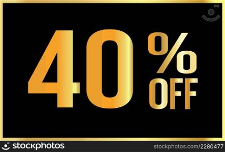 40% off. Golden numbers with black background. Luxury banner for shopping, print, web, sale 3d illustration