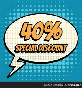 40 percent special discount comic book bubble text retro style