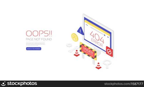 404 error page, template for website, isometric style