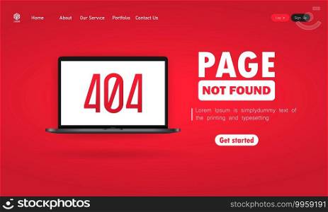404 error sign illustration. Page not found on laptop screen. UI design. Vector on isolated background. EPS 10