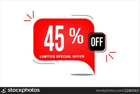 45% on a red banner with limited special offer vector