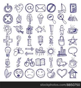 49 hand drawing doodle icon set vector image