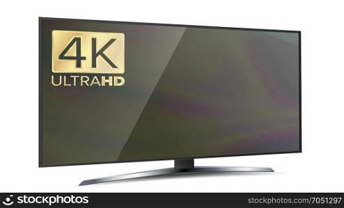 4K Screen Resolution Smart TV. Ultra HD Monitor Isolated On White Illustration. 4k TV Vector Screen. Ultra HD Resolution Format. Modern LCD Digital Wide Television Plasma Concept. Isolated Illustration