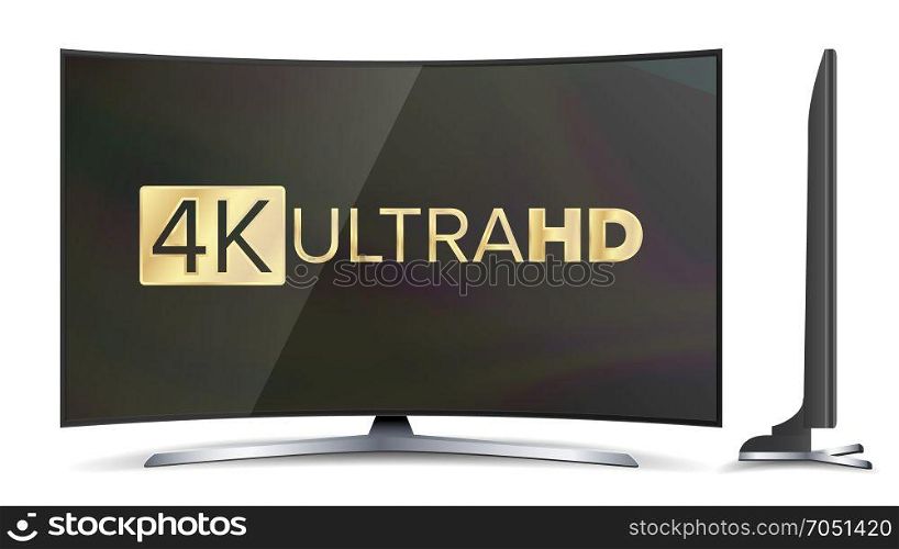 4k TV Vector Screen. UHD Sign. TV Ultra HD Resolution Format. Isolated Illustration. 4K Screen Resolution Smart TV. Ultra HD Monitor Isolated On White Illustration