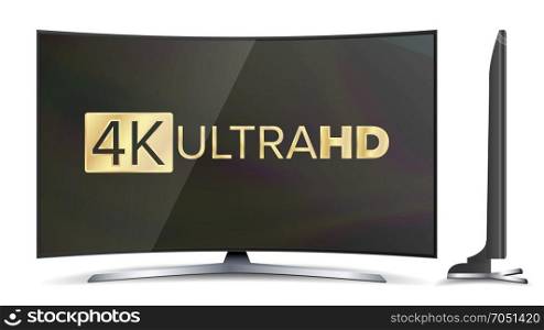4k TV Vector Screen. UHD Sign. TV Ultra HD Resolution Format. Isolated Illustration. 4K Screen Resolution Smart TV. Ultra HD Monitor Isolated On White Illustration