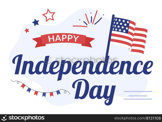 4th July Happy Independence Day USA Holiday Cartoon Illustration with Flag, Balloon or Festive Fireworks for Poster or Background Template