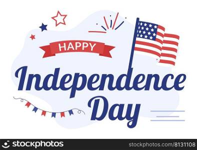 4th July Happy Independence Day USA Holiday Cartoon Illustration with Flag, Balloon or Festive Fireworks for Poster or Background Template