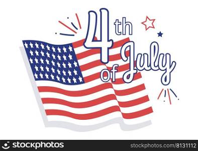 4th July Happy Independence Day USA Holiday Cartoon Illustration with Flag, Balloon or Festive Fireworks for Poster or Background Template